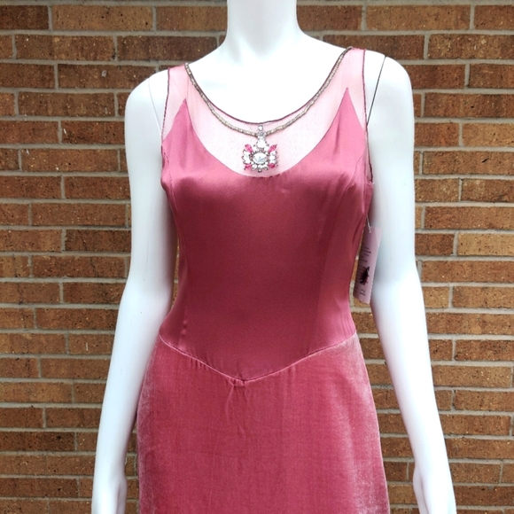 Papell Boutique Evening Dress- Pink Silk Bottom & Sheer Chest Sz 4 - Picture 4 of 10